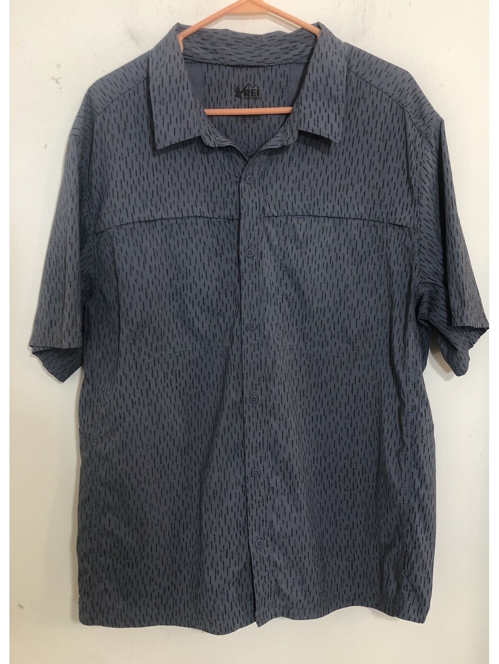 REI Co Op Mens Large Slate Blue Shortsleeved Shirt Vented Button Snap Pockets